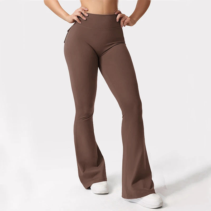 Women's Yoga Flare Trousers High-Waisted Wide-Leg With Pockets