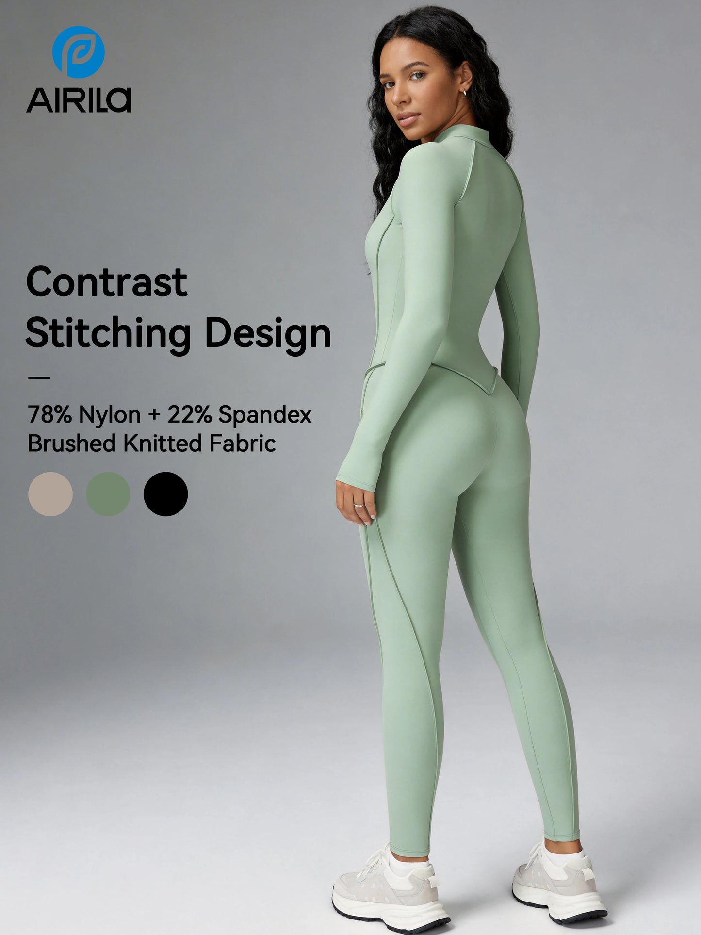 Zip Front Long Sleeve Yoga&Pilates Fit Jumpsuit，One Piece Bodycon for Women, Tummy Control High Stretch S Fitness Sport Outfits
