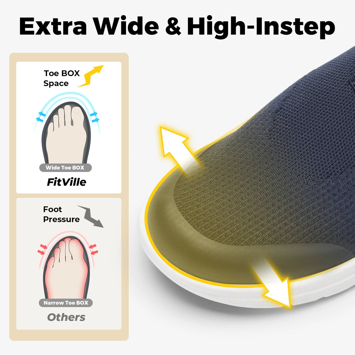 FitVille Women'S Wide Slip On Walking Sneakers With Roomy Fit For Fat Feet, Arch Support Comfort Casual Shoes For Daily Walking & Outdoor Use