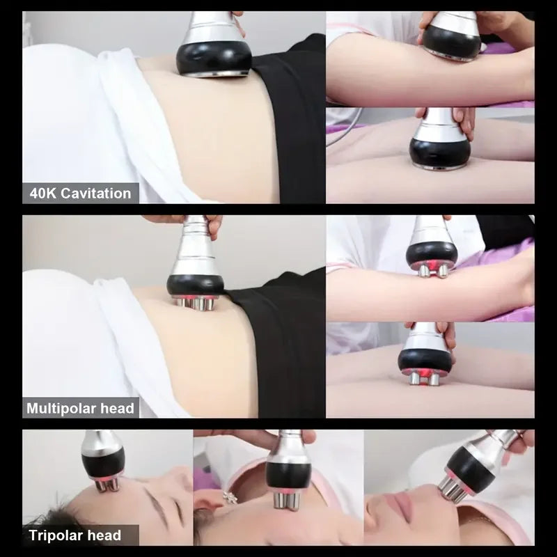 4-in-1 multi-functional beauty device, ultrasonic cavitation machine, 40k lymphatic massage slimming instrument, body care vacuum liposuction device, anti-wrinkle rejuvenation device, skin tightening and lifting.