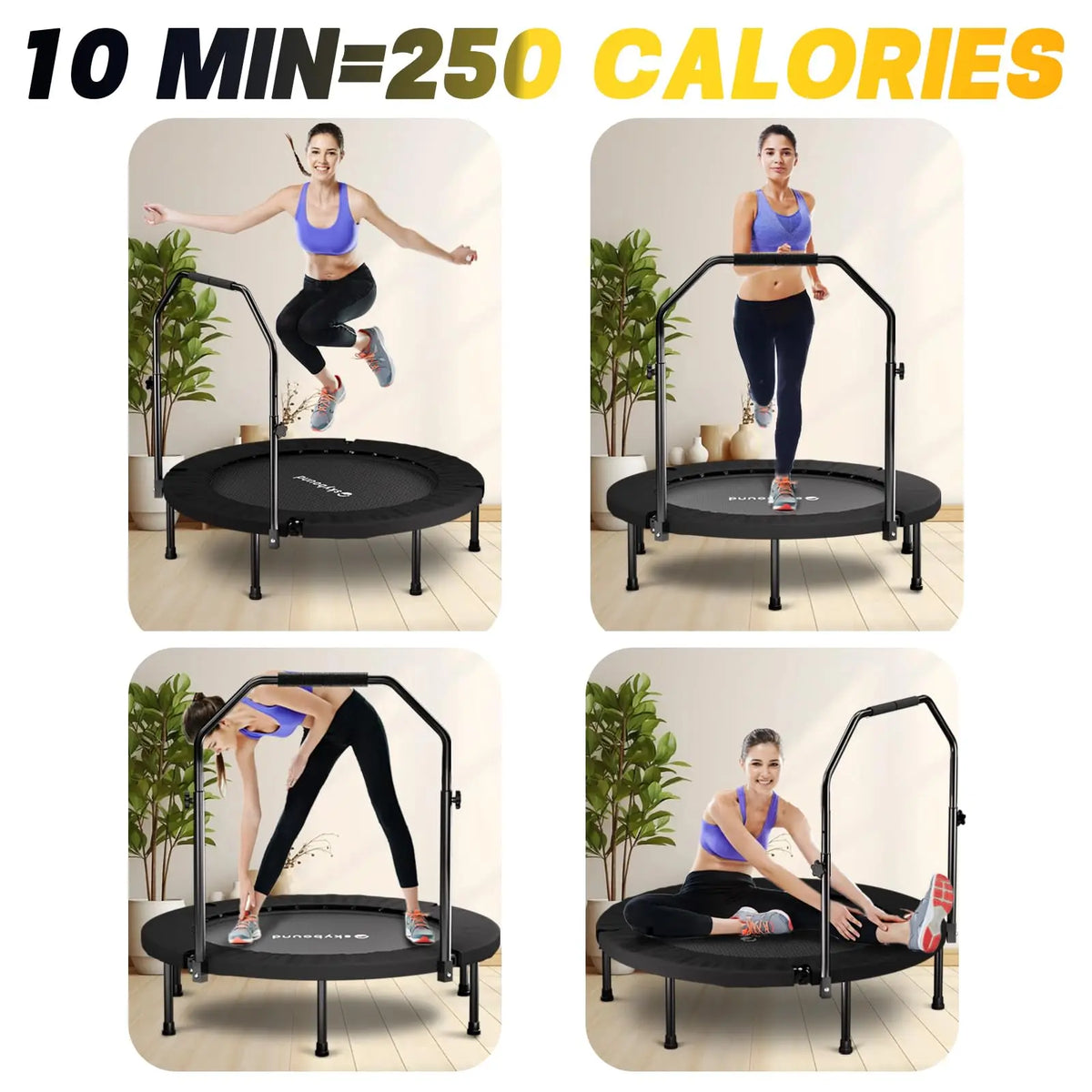 Foldable Fitness Trampoline Rebounder With Adjustable Handle