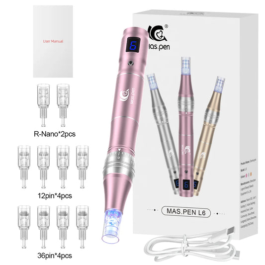 7 Color Led Light Derma Pen L6 Facial Massager With 10Pcs DermaPen Replacement Tips 0.25MM