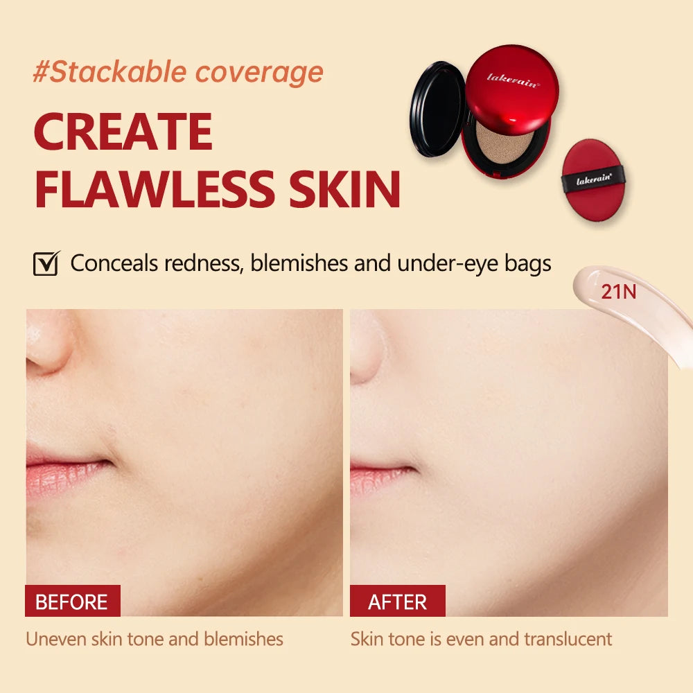 Long-Lasting Waterproof Air Cushion Foundation Sunscreen Lightweight Translucent Full Coverage Quick Daily Facial Makeup Glow