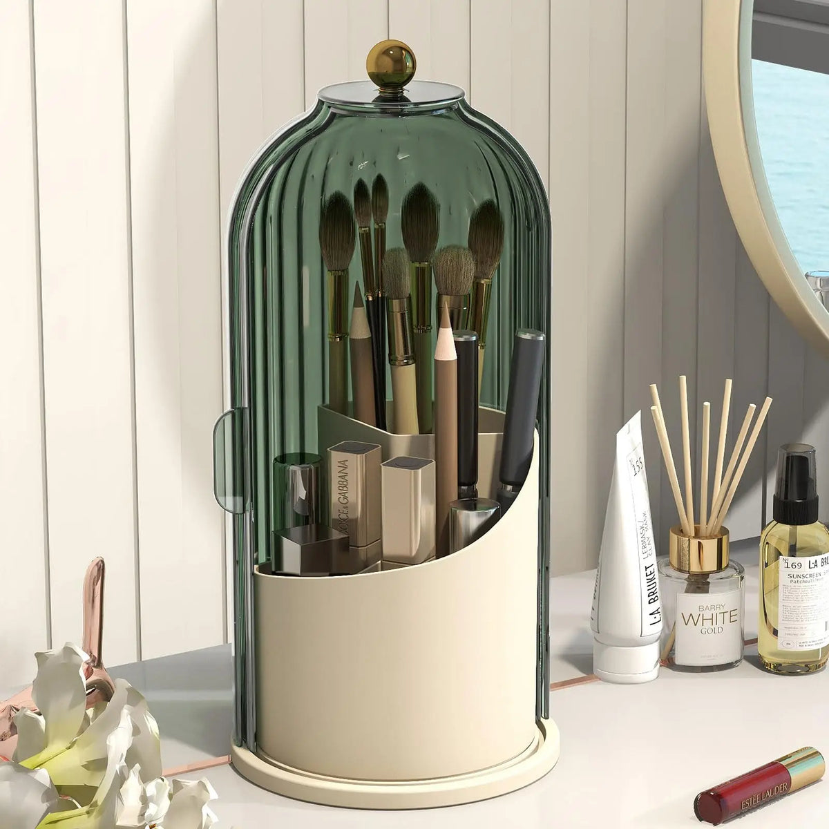 YOOLENS Rotating Makeup Brush Holder Organizer With Dustproof Protective Lid