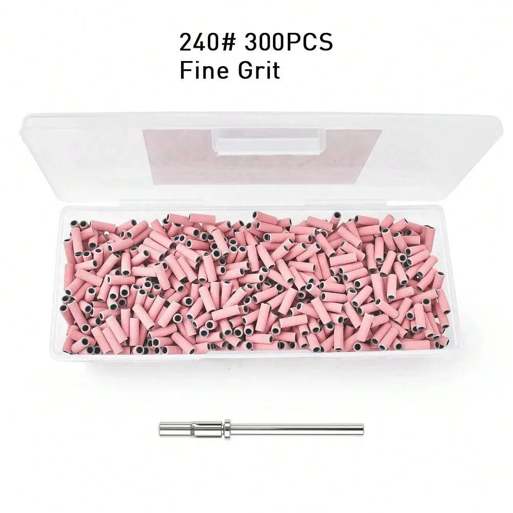 300PCS 3MM Sanding Bands With 1PC Mandrel for Nail Drill #180 #240 Grit Nail Sanding Band Bulk for Salons Manicure
