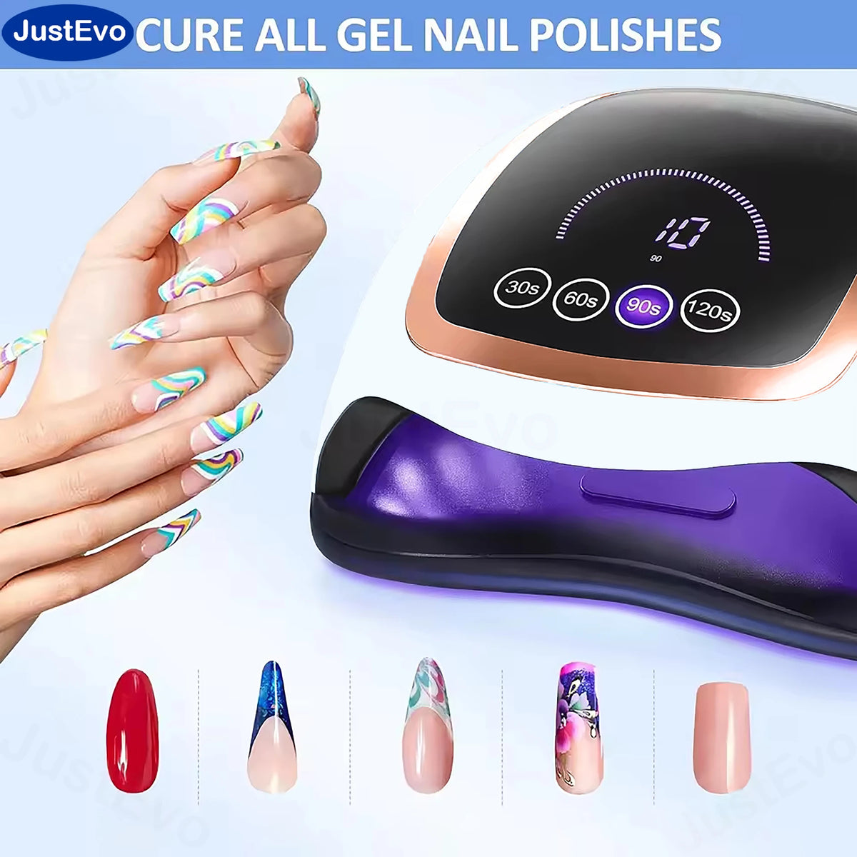 JustEvo LED Nail Lamp For Gel Polish Smart Sensor Nail Dryer With 4 Timers LCD Display Removable Base Professional Manicure Pedicure Light Machine For Home Salon DIY Nail Art Low Heat US Plug