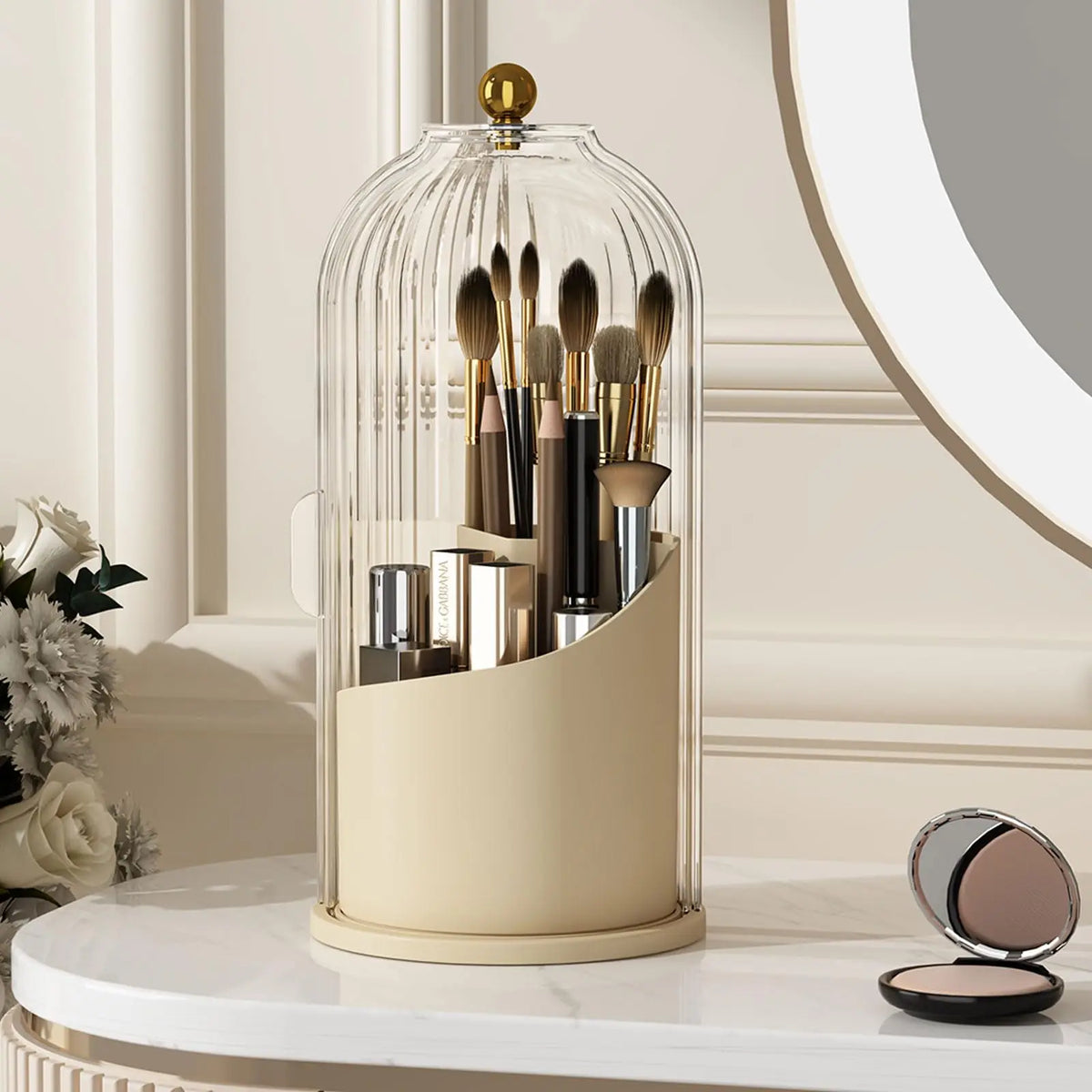 YOOLENS Rotating Makeup Brush Holder Organizer With Dustproof Protective Lid