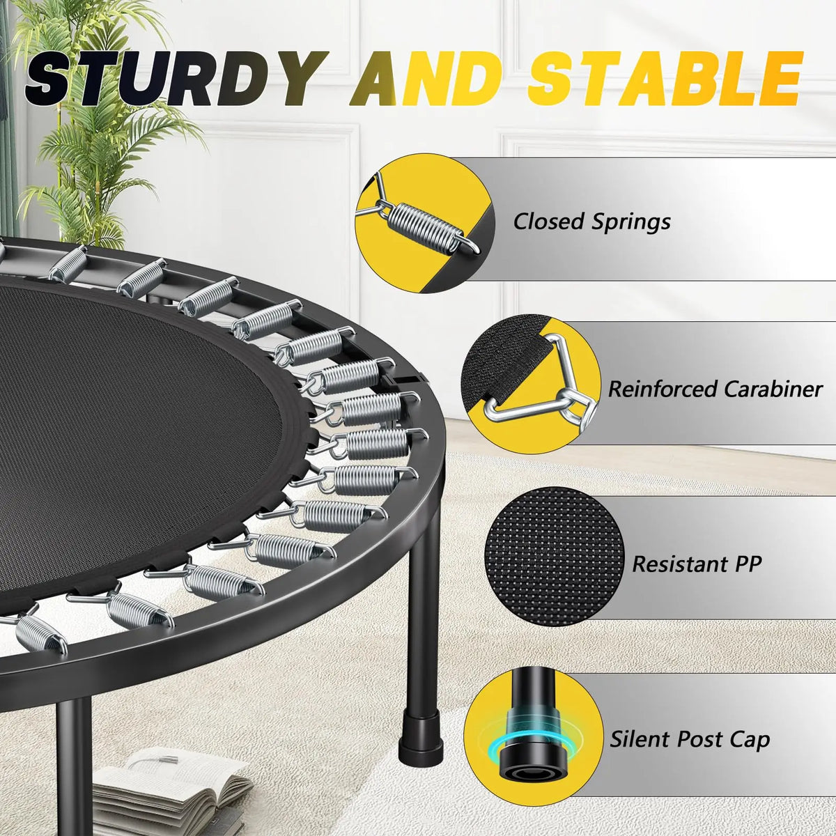 Foldable Fitness Trampoline Rebounder With Adjustable Handle