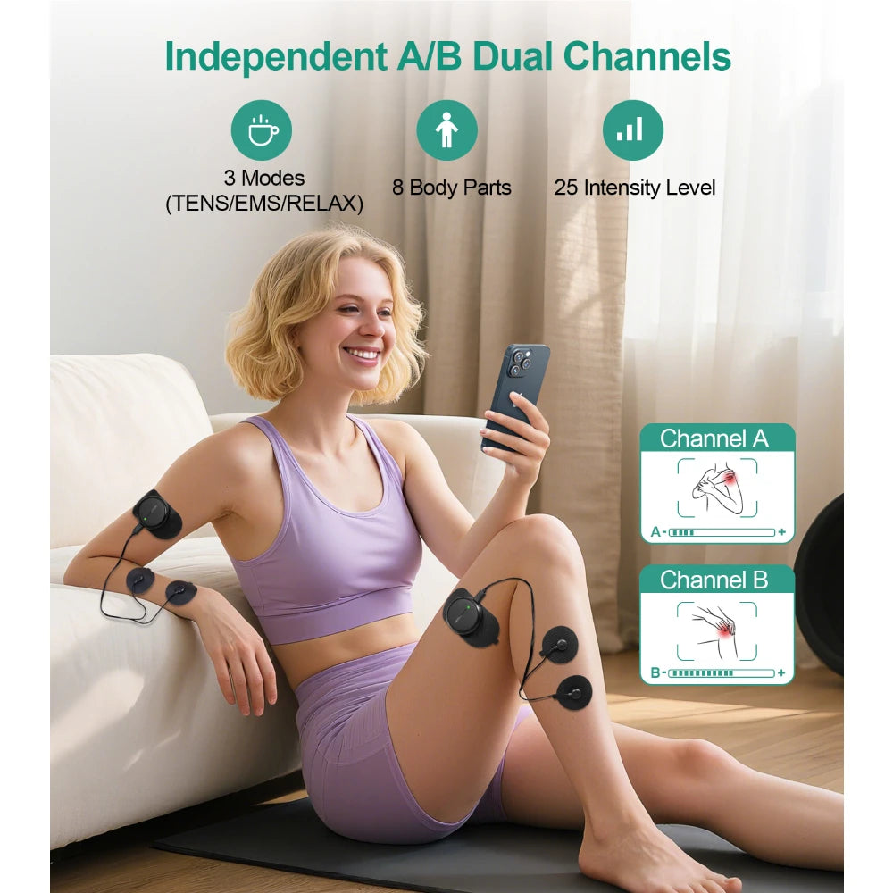 3-In-1 TENS EMS Unit Wireless Dual Channel Muscle Stimulator