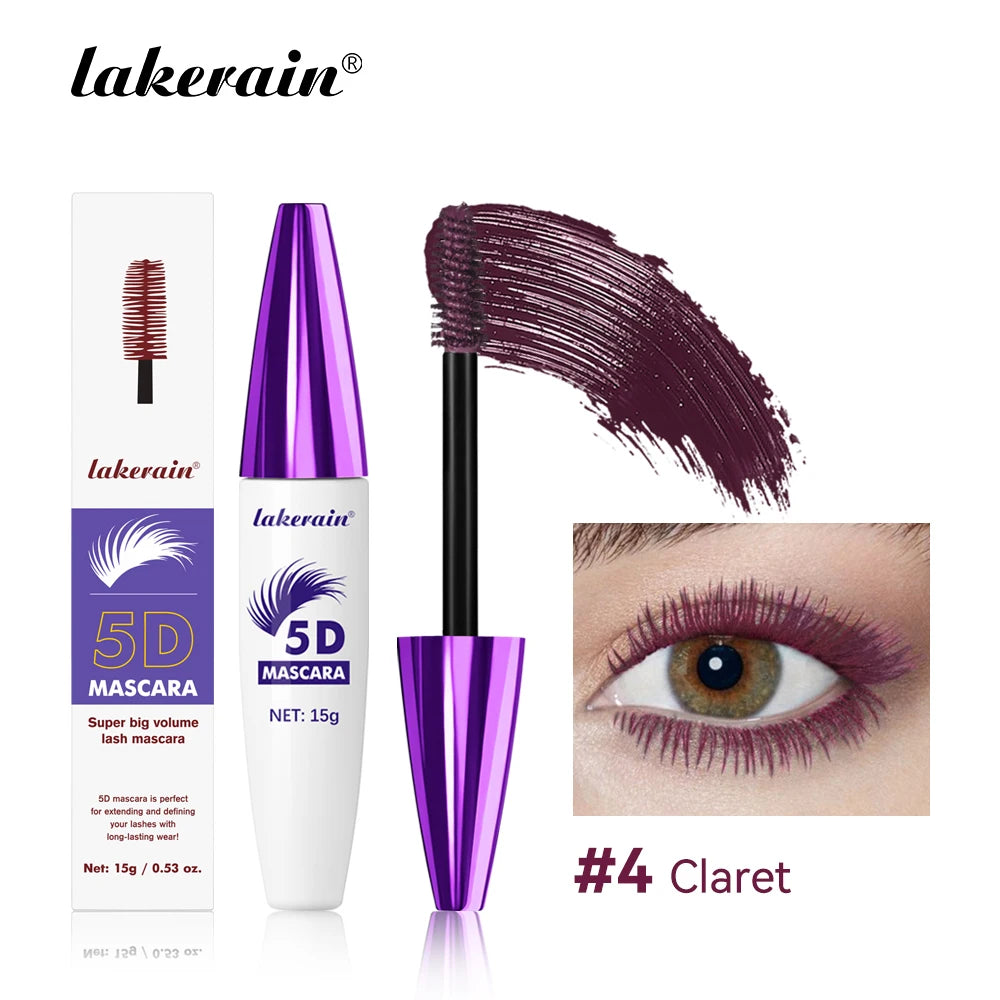 Lakerain 5D Mascara Eyelashes Waterproof Nourishing Smudge-Proof Lengthening Long-Lasting Intense Black Mascara Eye Makeup