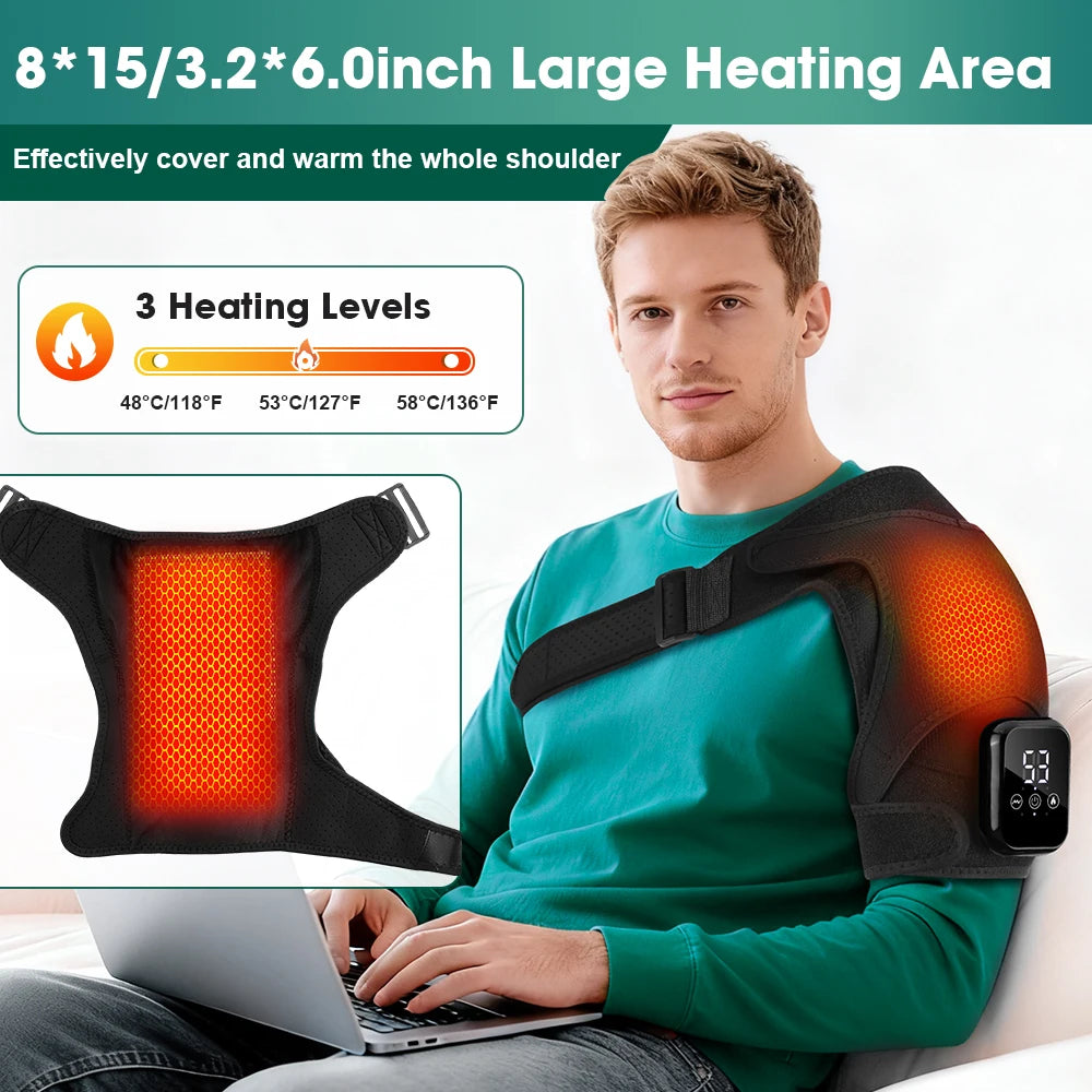 Electric Heating Vibration Shoulder Massager Wrap 3 Massage Mode 3 Adjustabal Temperature Shoulder Support Belt Strap