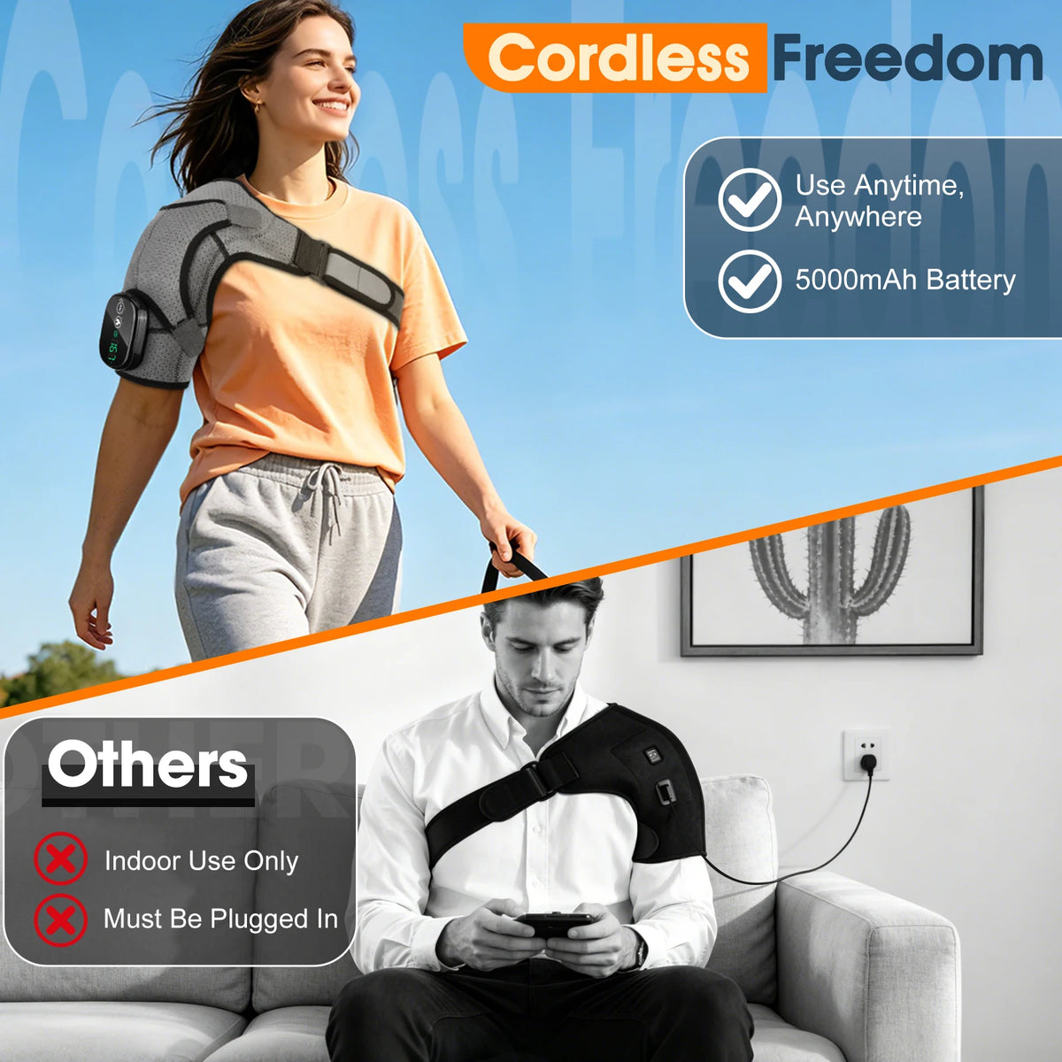 Cordless Electric Heating Shoulder Massager Vibration Shoulder Brace Massage Support Belt Adjustable Hot Compress Shoulder Shawl