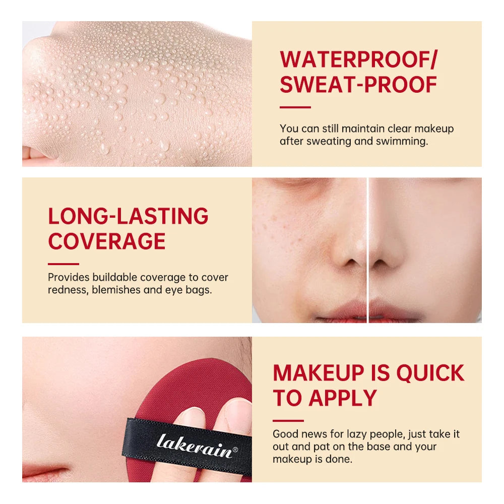 Korean Air Cushion Foundation Natural Moisturizing Coverage 72H Wear Semi-Matte Finish Foundation Women Long-lasting Makeup Base