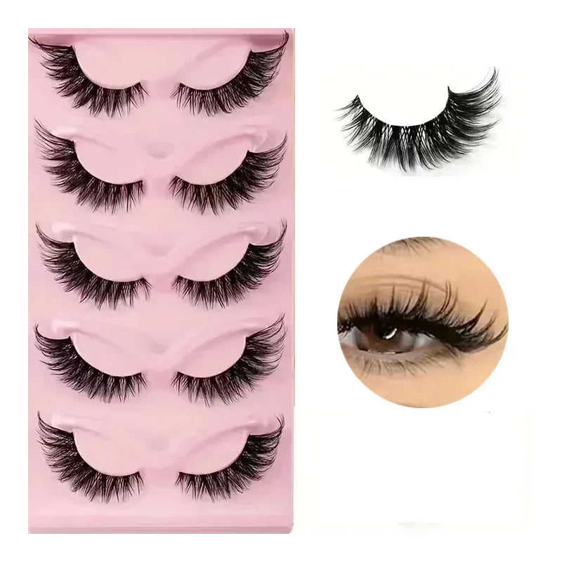 Natural Wispy Cat Eye False Eyelashes 5 Pairs Soft Reusable Light Lashes Daily Eye Makeup Beauty Tool