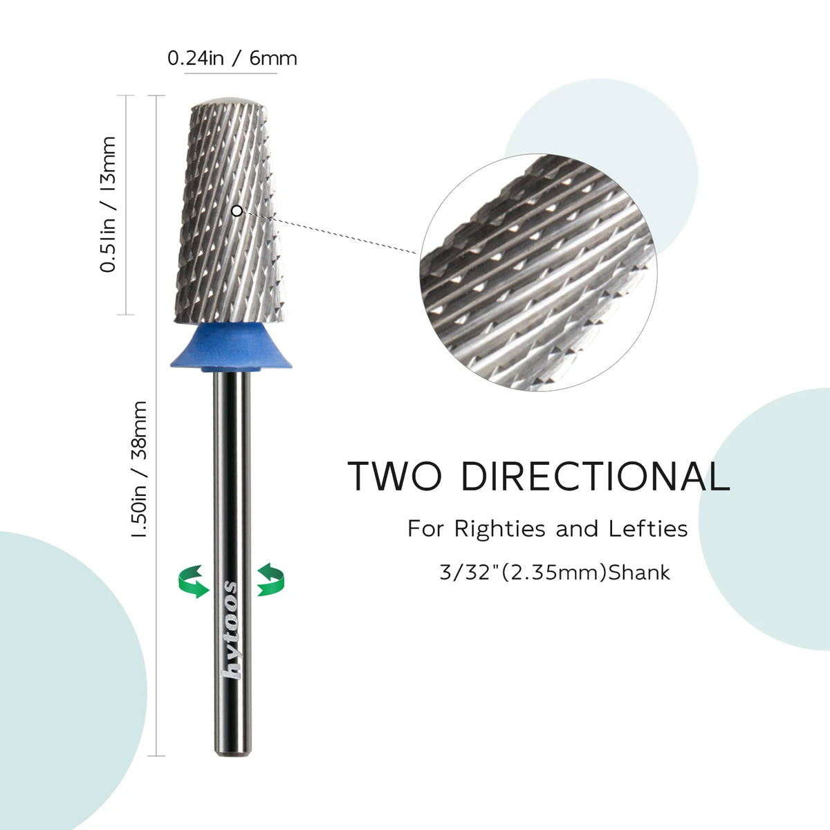 HYTOOS Safety Tapered Nail Drill Bits 3/32 Smooth Top Carbide Drill Bits for Nails Electric Drills File Accessories Removal Gel