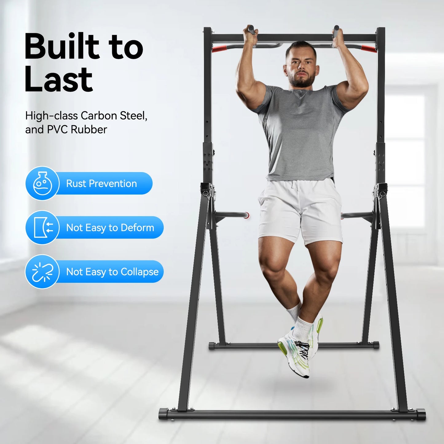 Adjustable Pull Up Station Home Foldable Strength Training Equipment Triangular Horizontal Bar, 200kg Load for Home & Gym