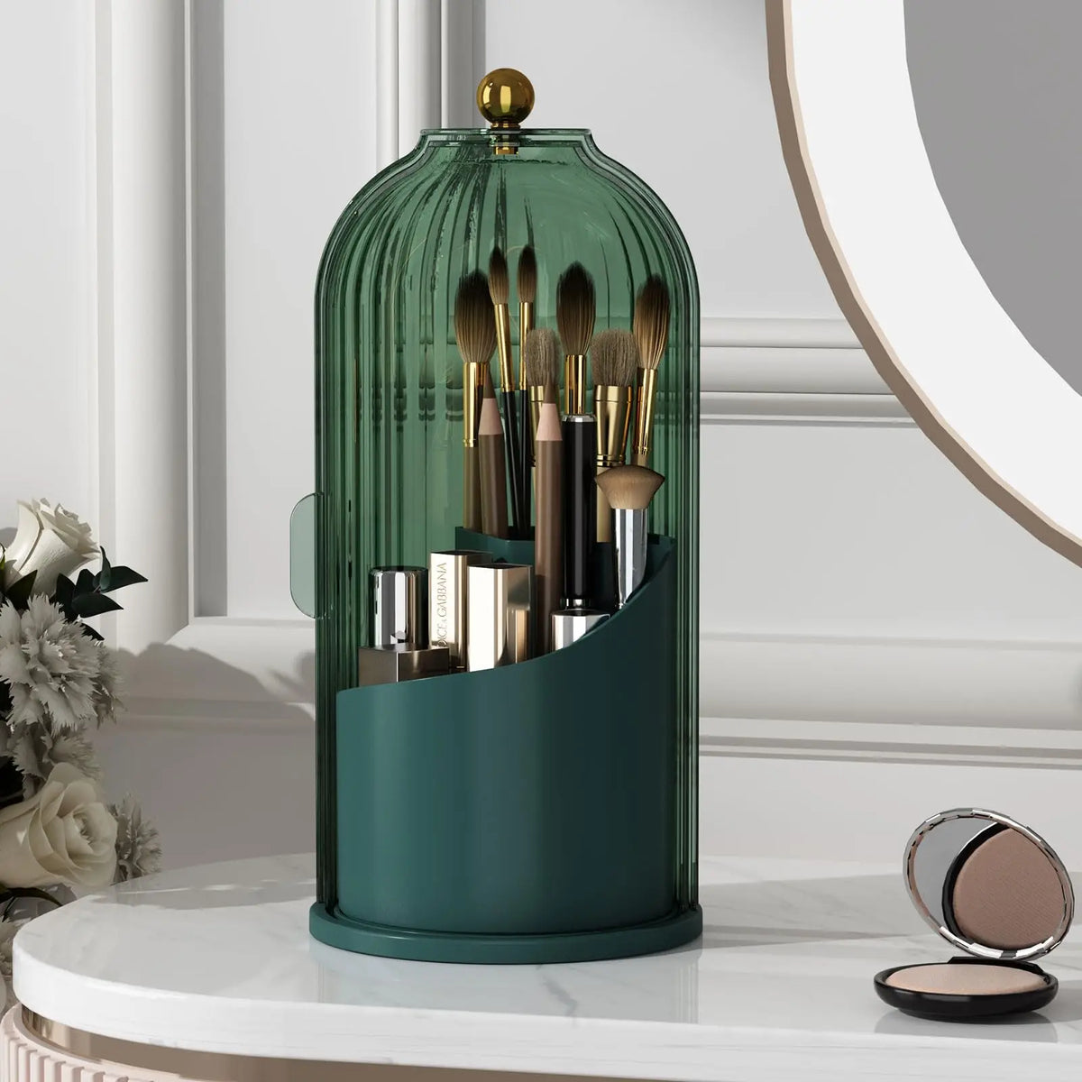 YOOLENS Rotating Makeup Brush Holder Organizer With Dustproof Protective Lid