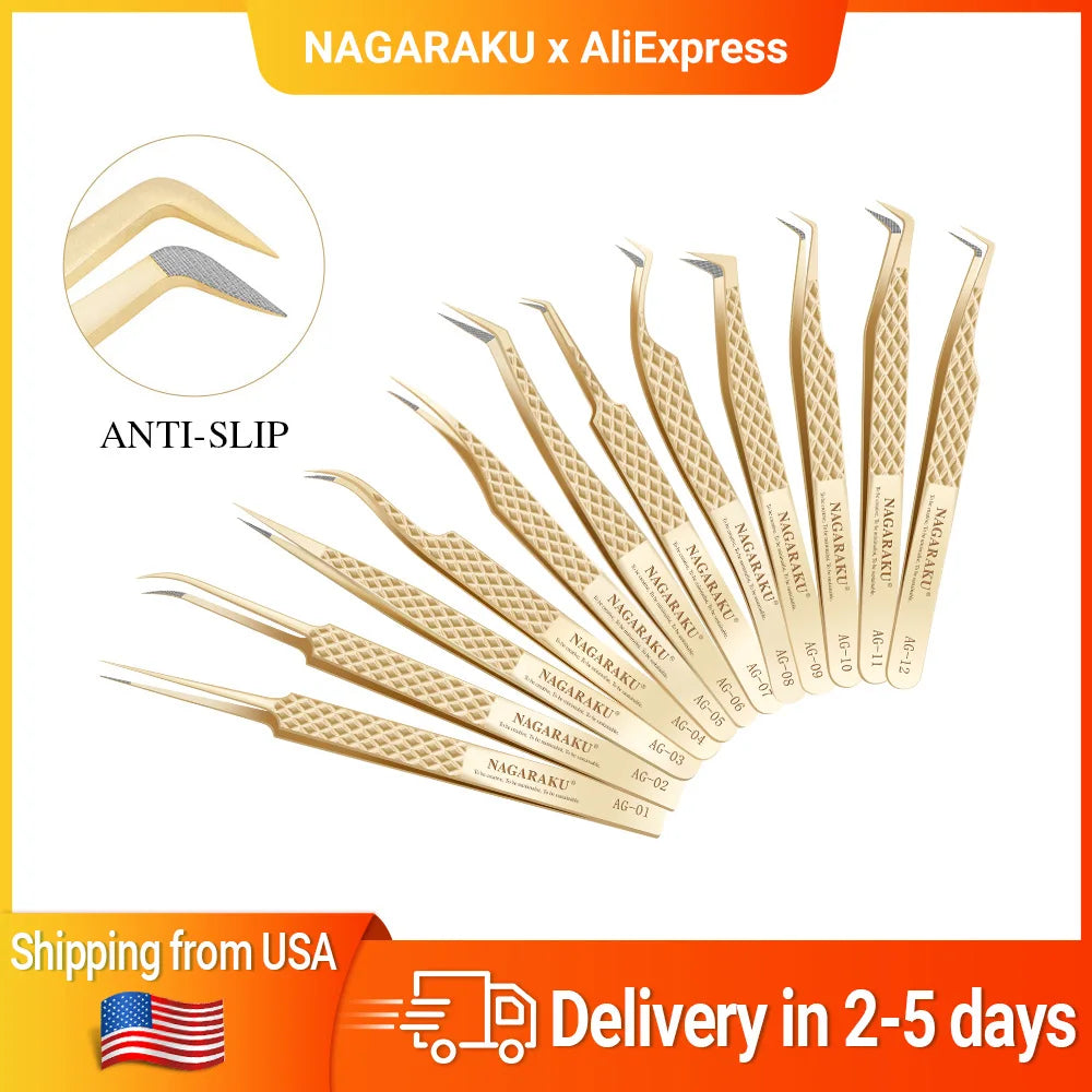 NAGARAKU AG Tweezers For Eyelash Extension Volume Fans-making Eyelash Precision Fiber Tip Tweezers Fast Shipping from USA