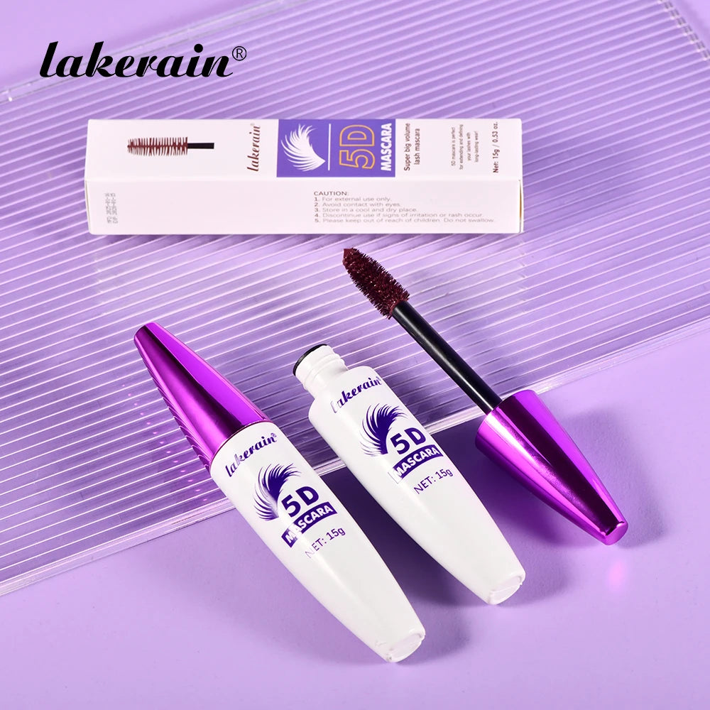 Lakerain 5D Mascara Eyelashes Waterproof Nourishing Smudge-Proof Lengthening Long-Lasting Intense Black Mascara Eye Makeup